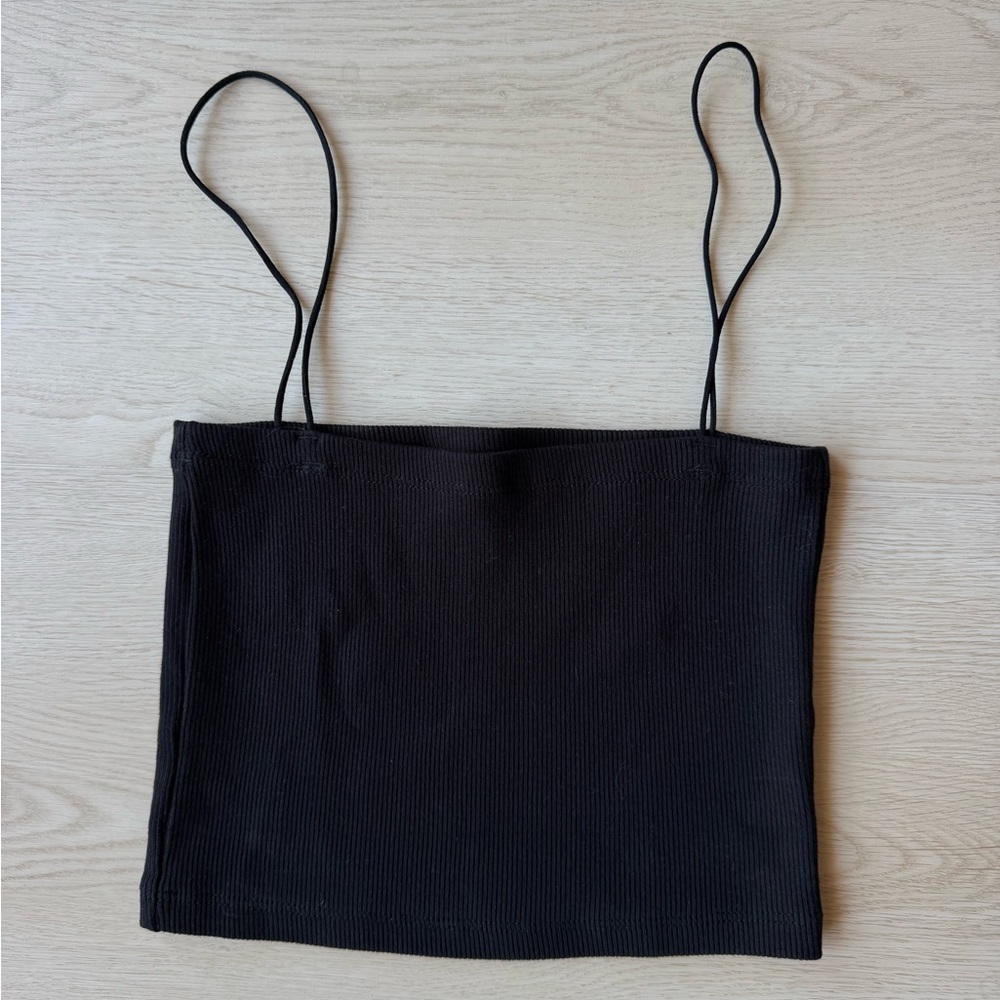 Zara Black Ribbed Spaghetti-Strap Camisole